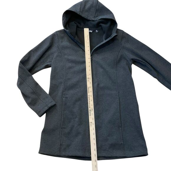 Women LANDS’ END Sz M Jacket Coat Rich Water Resistant Long Hood Zip Fleece Gray - Picture 5 of 11